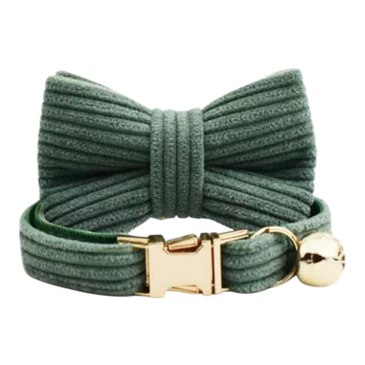 Cat Corduroy Collar Set - Green