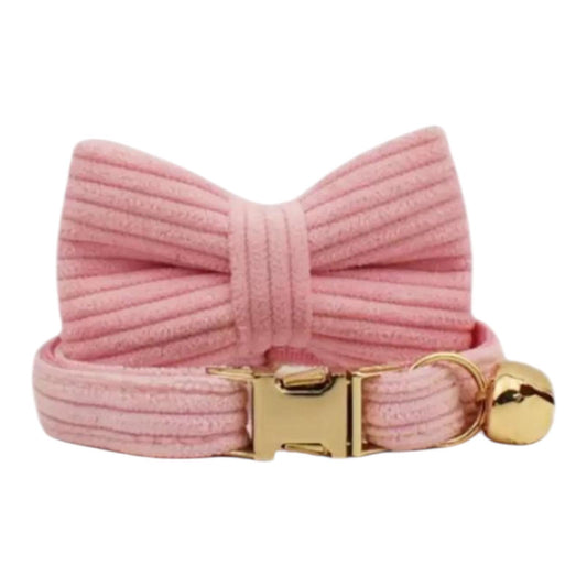 Cat Corduroy Collar Set - Baby Pink