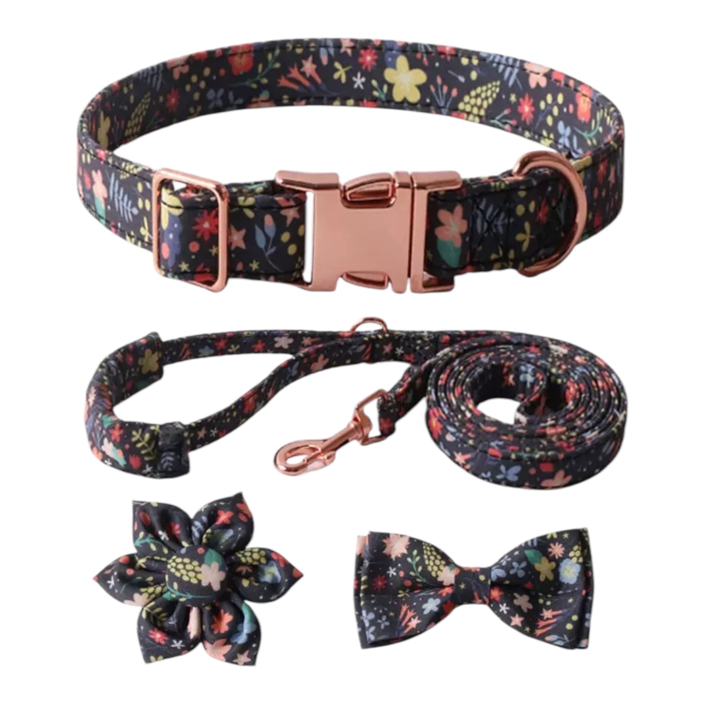 Dog Black Flower Collar Set