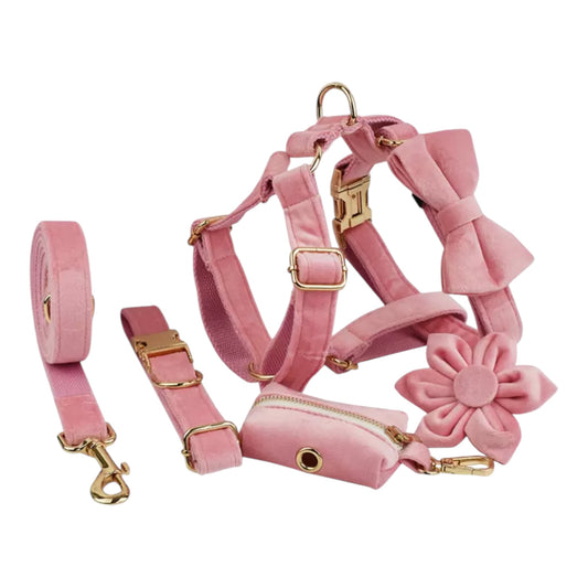 Dog Pink Velvet Harness Set