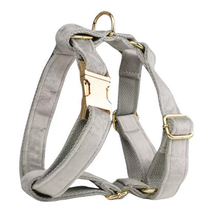 Dog Grey Velvet Harness Set