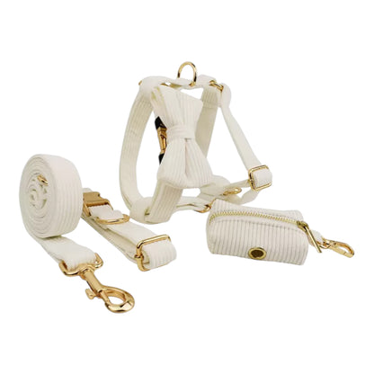 Dog Creamy White Corduroy Harness Set